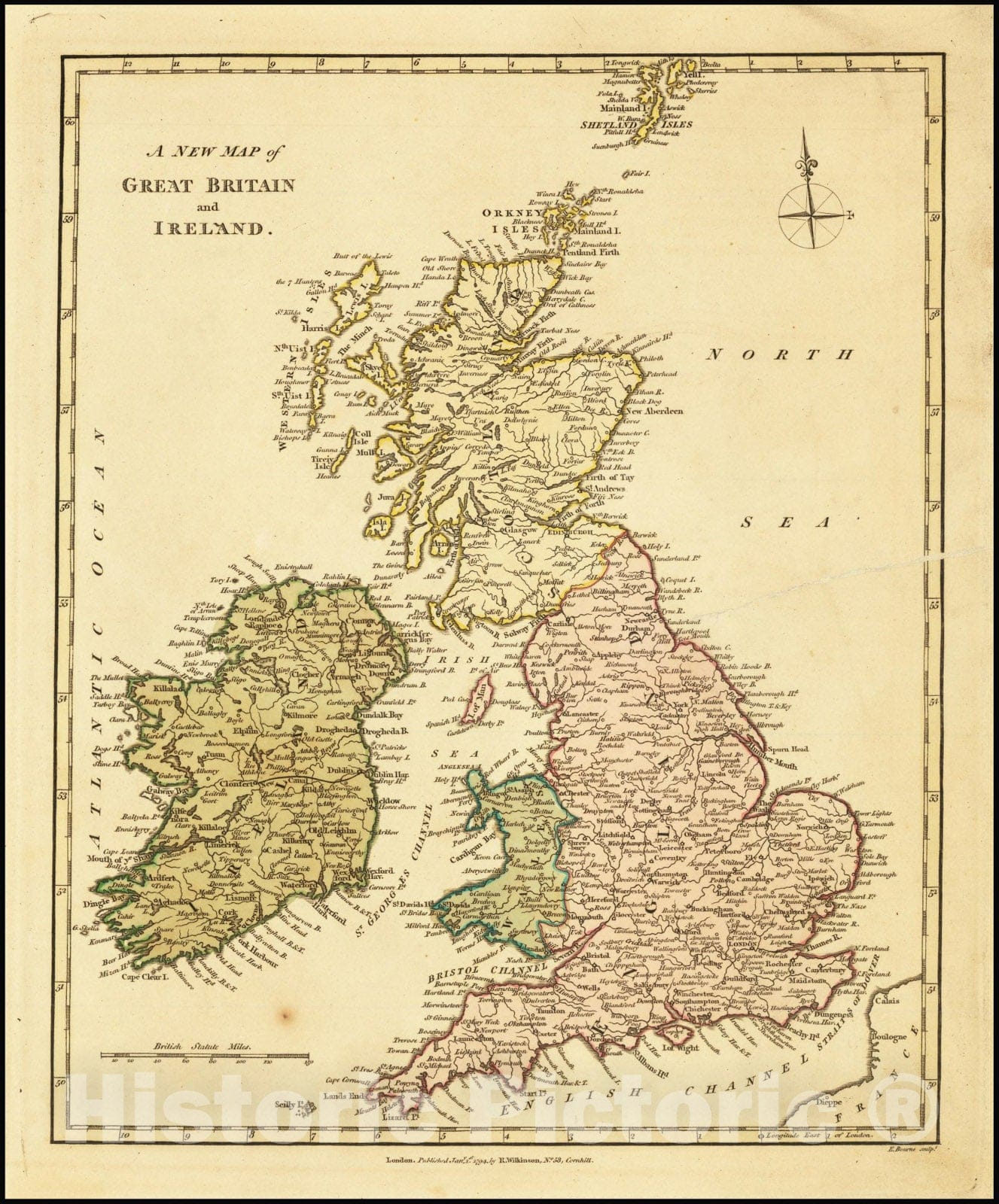 Historic Map : A New Great Britain and Ireland, 1794, 1794, Vintage Wall Art