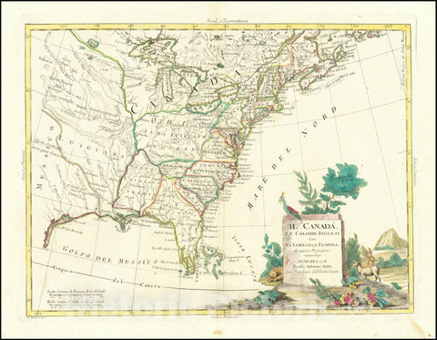 Historic Map : United States,Il Canada Le Colonie Inglesi Con La Luigiana E Florida di nuova Projezione, 1778, 1778, Vintage Wall Art