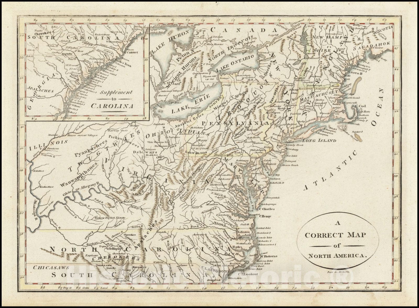 Historic Map : A Correct North America, 1800, Vintage Wall Art