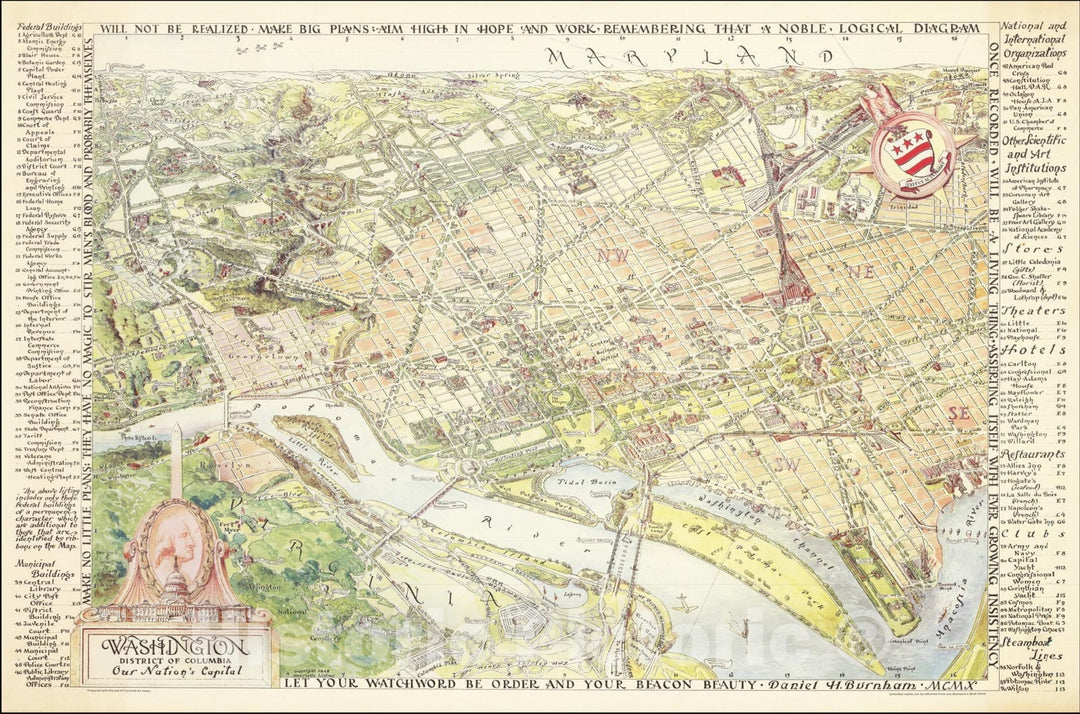 Historic Map : Washington District of Columbia Our Nation's Capital, 1948, Vintage Wall Art