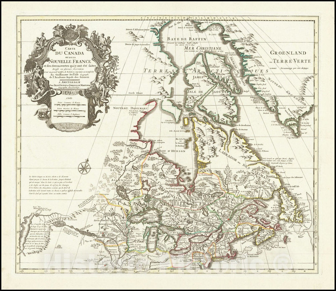 Historic Map : Carte Du Canada ou de la Nouvelle France et des Decouvertes qui y ont ete faites,  1730, Vintage Wall Art