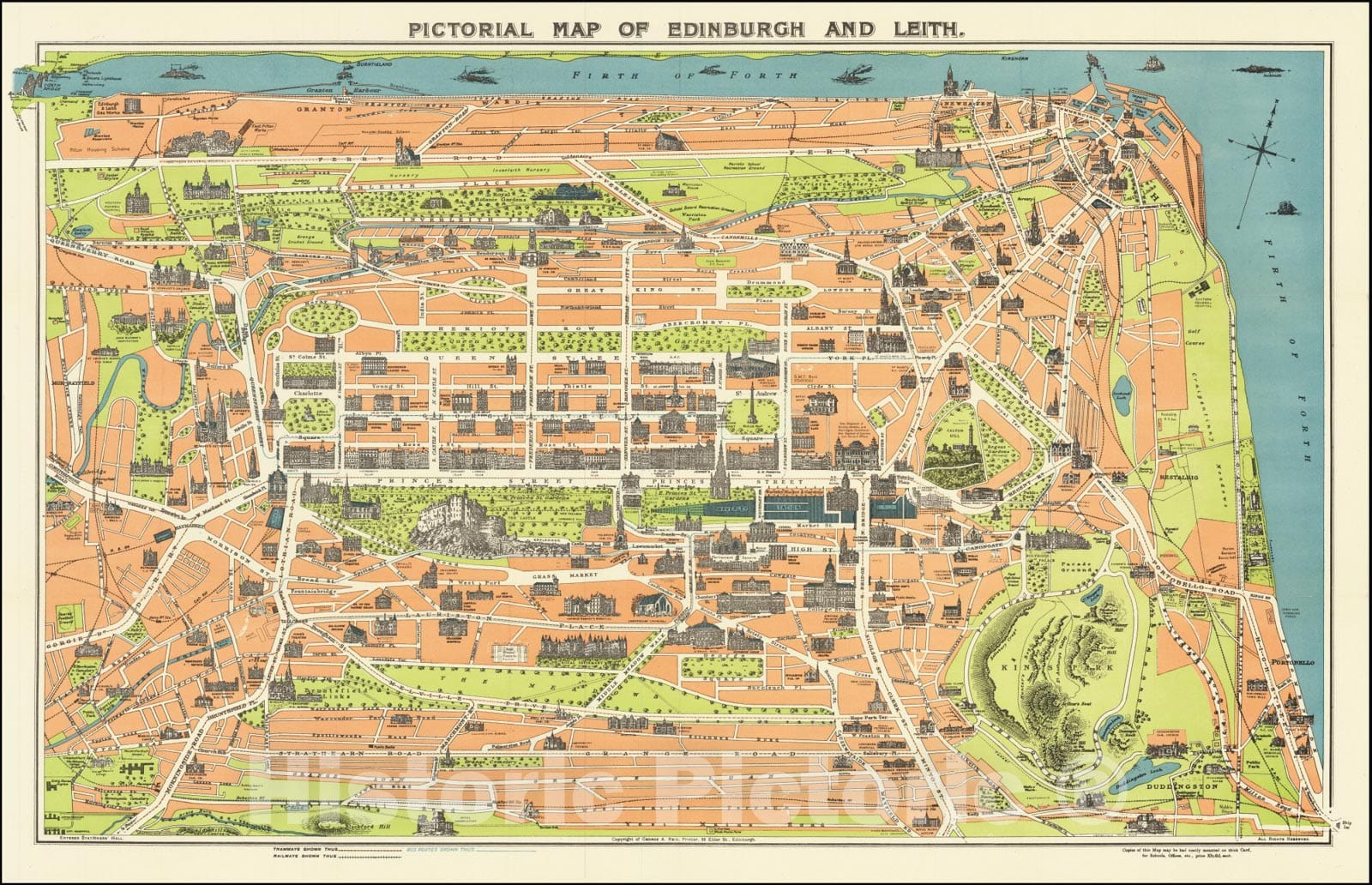 Historic Map : Pictorial Edinburgh and Leith., 1935, Vintage Wall Art