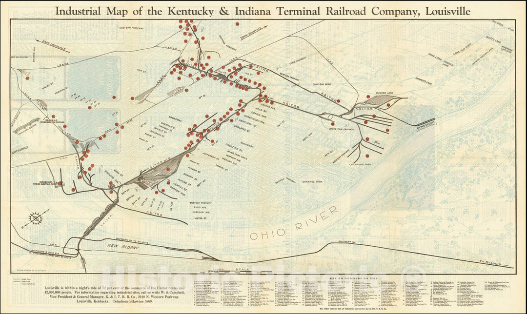 Historic Map : Industrial Kentucky & Indiana Terminal Railroad Company, Louisville, 1936, Vintage Wall Art