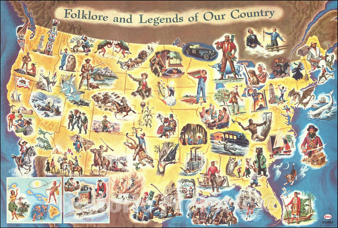 Historic Map : Folklore and Legends of Our Country,1960 (1962), Vintage Wall Art