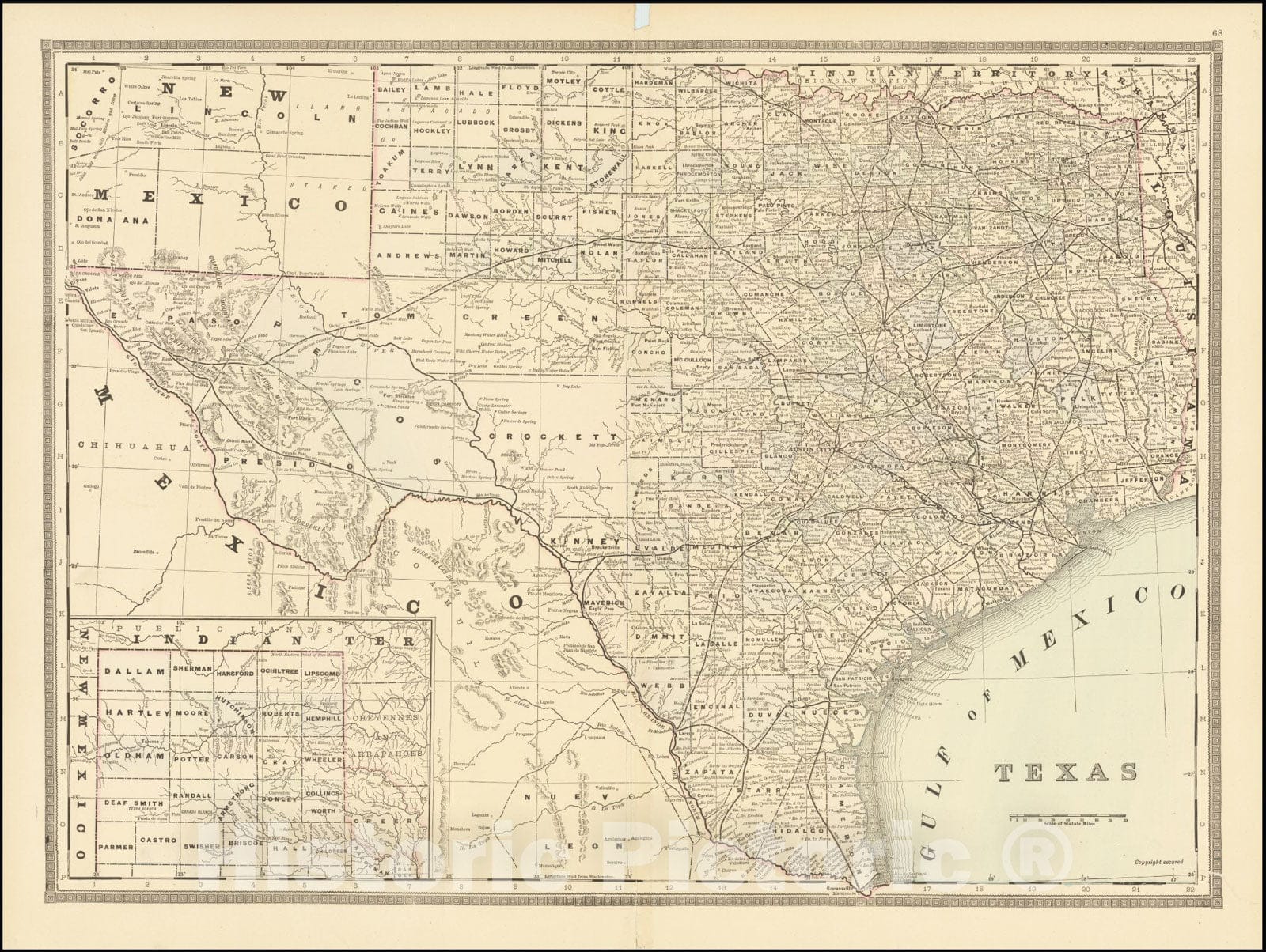 Historic Map : Texas, 1880, Vintage Wall Art