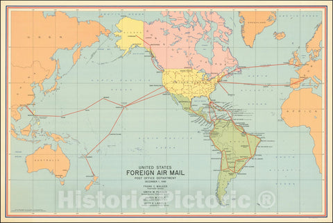 Historic Map : United StatesForeign Air Mail ServicePost Office Department December 1, 1940, 1940, Vintage Wall Art