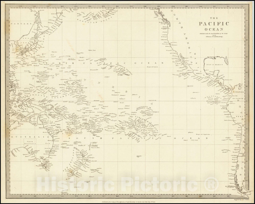 Historic Map : The Pacific Ocean, 1840, Vintage Wall Art