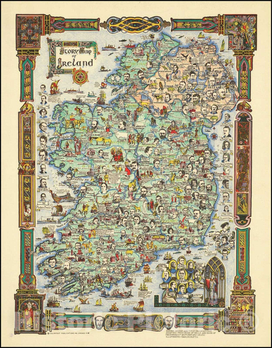 Historic Map : The Story Ireland, 1936, Vintage Wall Art