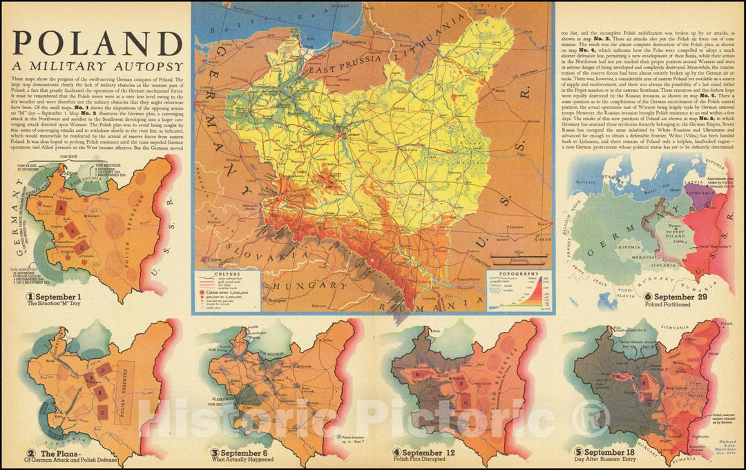 Historic Map : Poland.A Military Autopsy., 1939, Vintage Wall Art