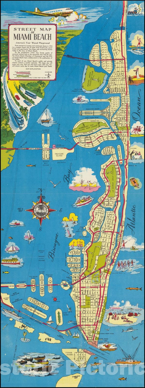 Historic Map : Street Miami BeachAmerica's Year Round Playground, 1947 v1, Vintage Wall Art