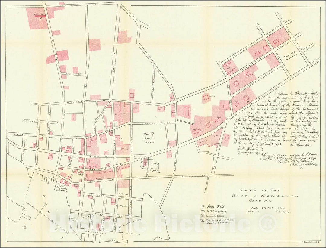 Historic Map : Part of the City of Honolulu Oahu H.I, 1894, Vintage Wall Art