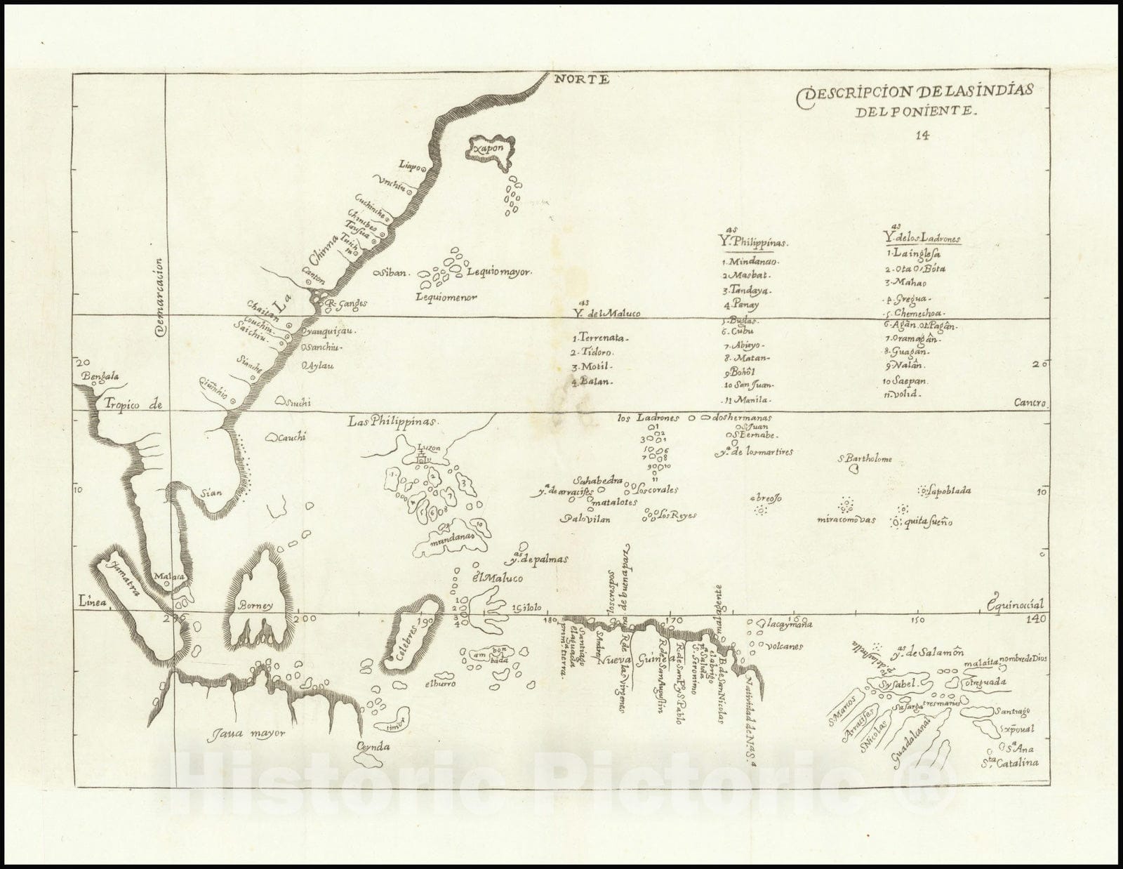 Historic Map : Descripcion De Las Indias Del Poniente ,1601 (1730), Vintage Wall Art