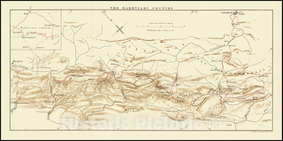 Historic Map : The Bakhtiari Country, 1892, Vintage Wall Art