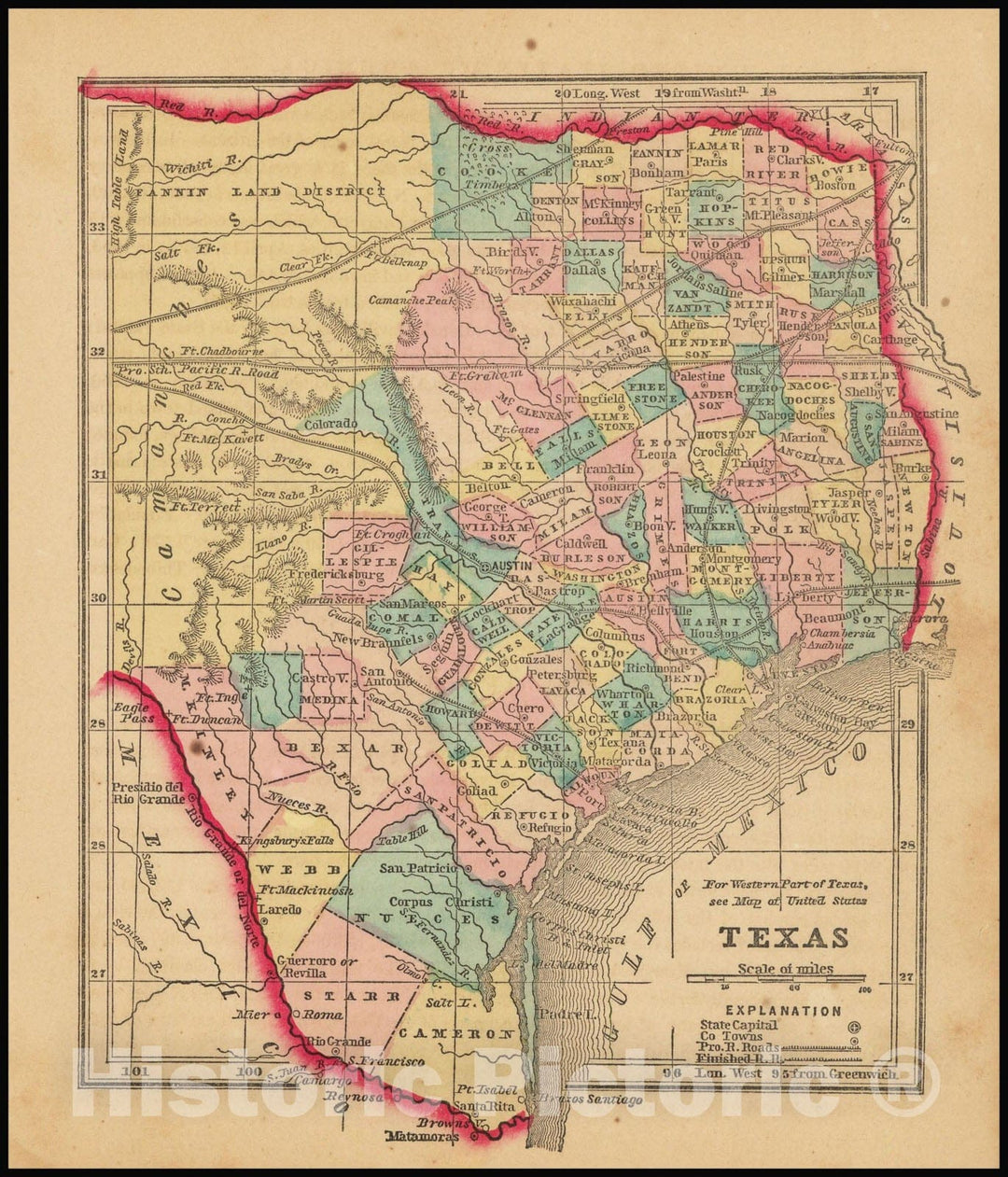 Historic Map : Texas, 1856, Vintage Wall Art