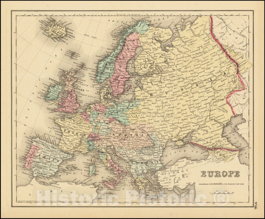 Historic Map : Europe, 1857, Vintage Wall Art