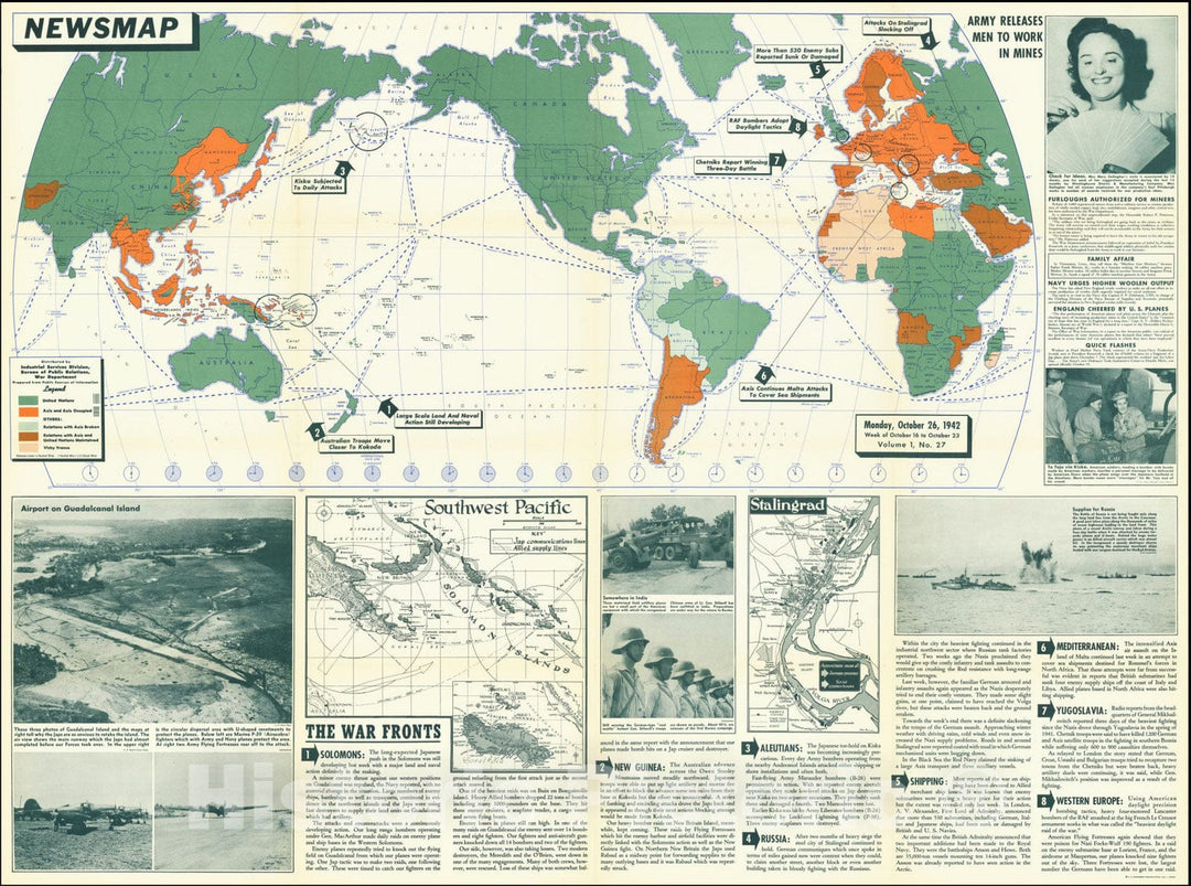 Historic Map : WWII Propaganda Map]Newsmap -- Monday, October 26, 1942, 1942, Vintage Wall Art