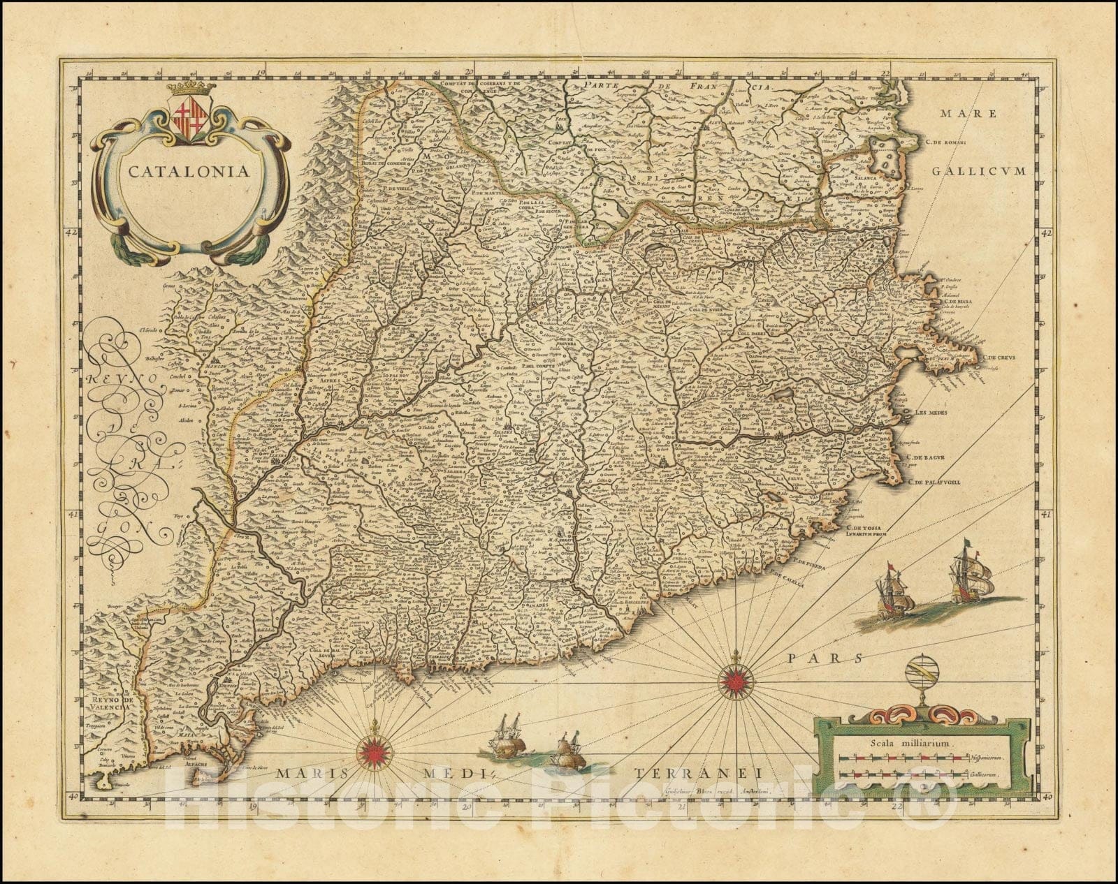 Historic Map : Catalonia , 1640, Vintage Wall Art