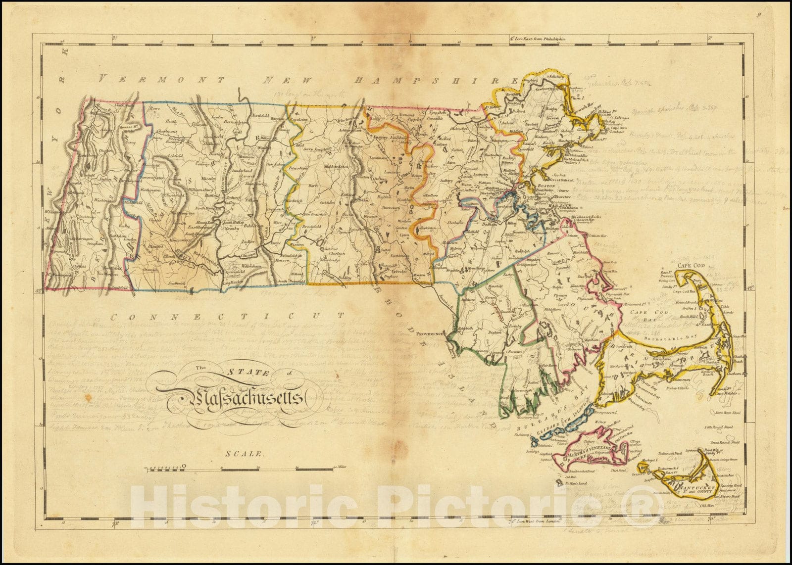 Historic Map : The State of Massachusetts, 1814, Vintage Wall Art