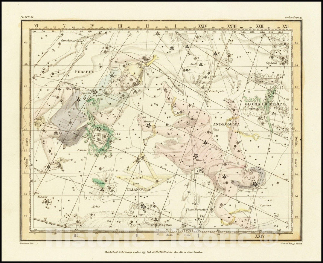 Historic Map : Andromeda, Perseus & Caput Medusae, 1822 v2, Vintage Wall Art