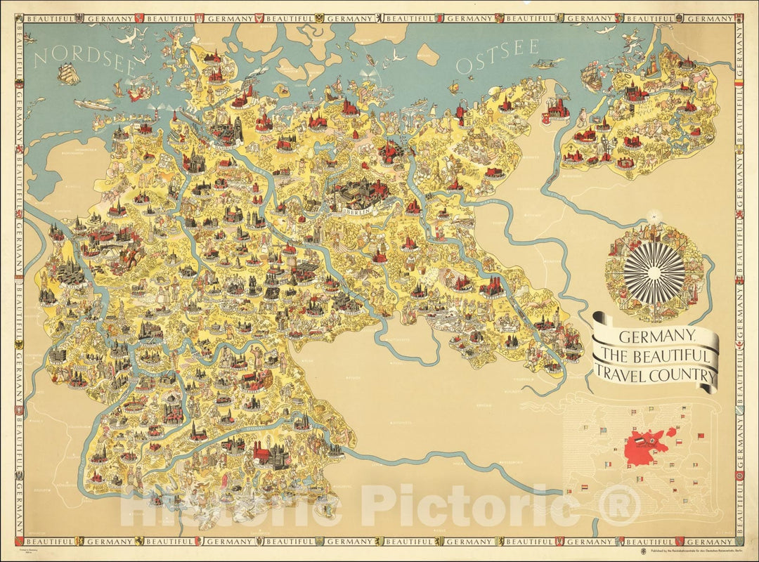 Historic Map : Germany The Beautiful Travel Country, 1935, Vintage Wall Art