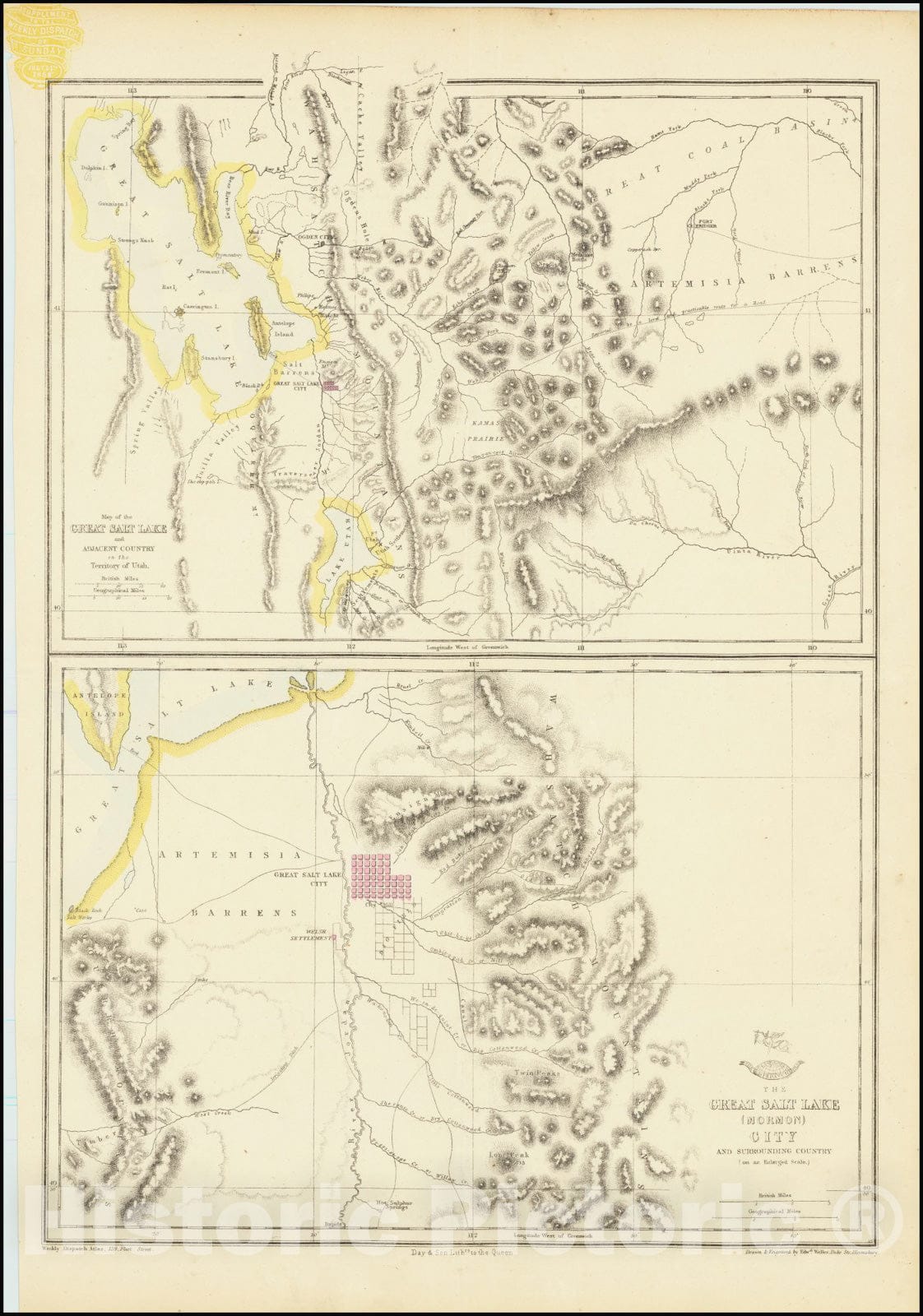 Historic Map : Great Salt Lake and Adjacent Country in the Territory of Utah , 1858 v2, Vintage Wall Art