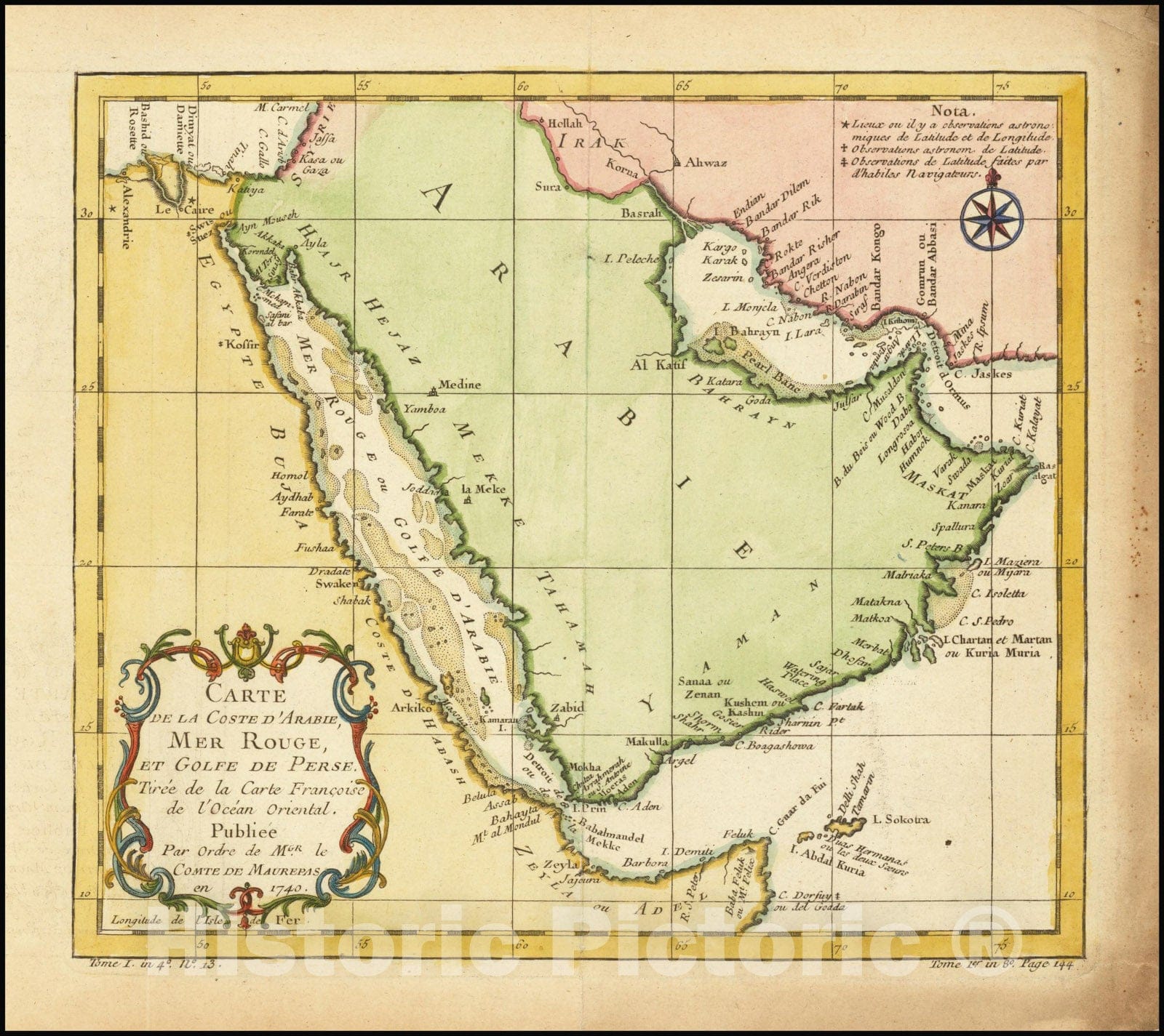 Historic Map : Carte de la Coste D'Arabie, Mer Rouge et Golfe de Perse, 1740, 1757, Vintage Wall Art