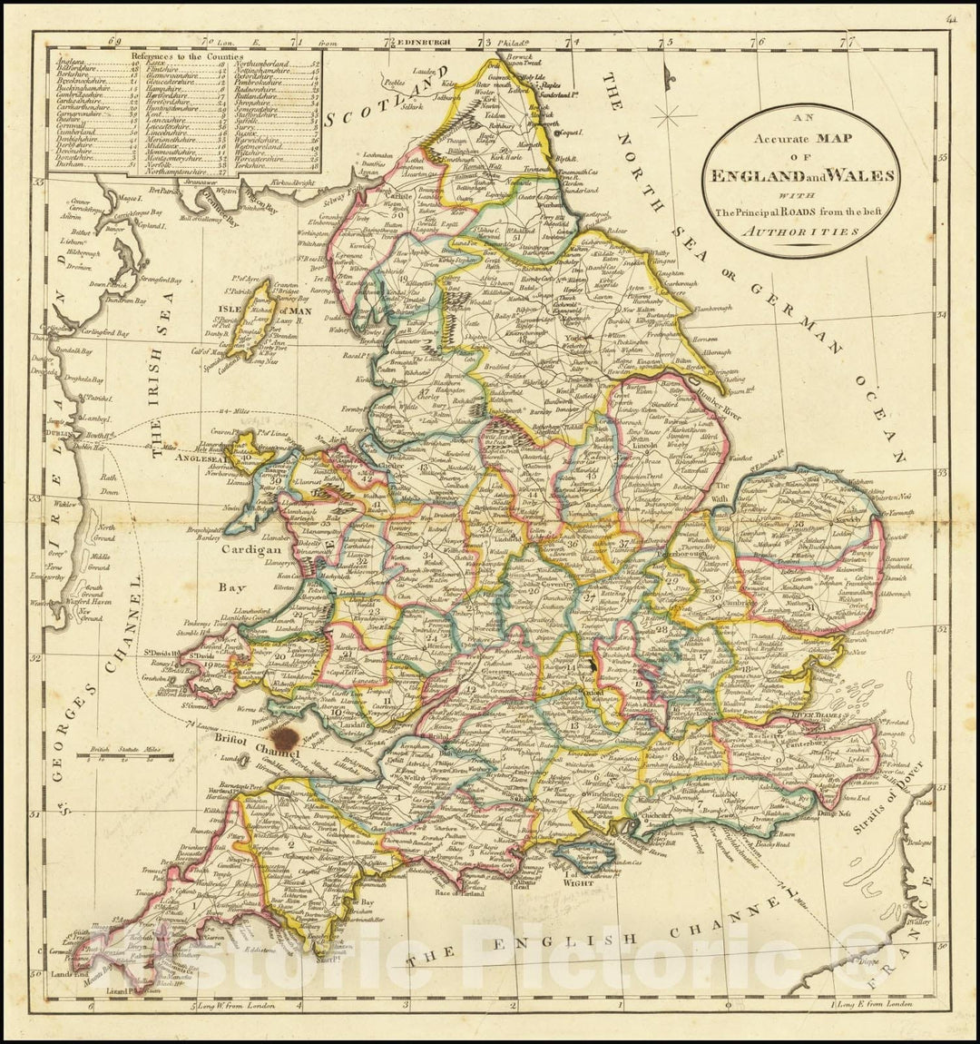 Historic Map : An Accurate England and Wales with The Principal Roads from the best Authorities, 1814, Vintage Wall Art