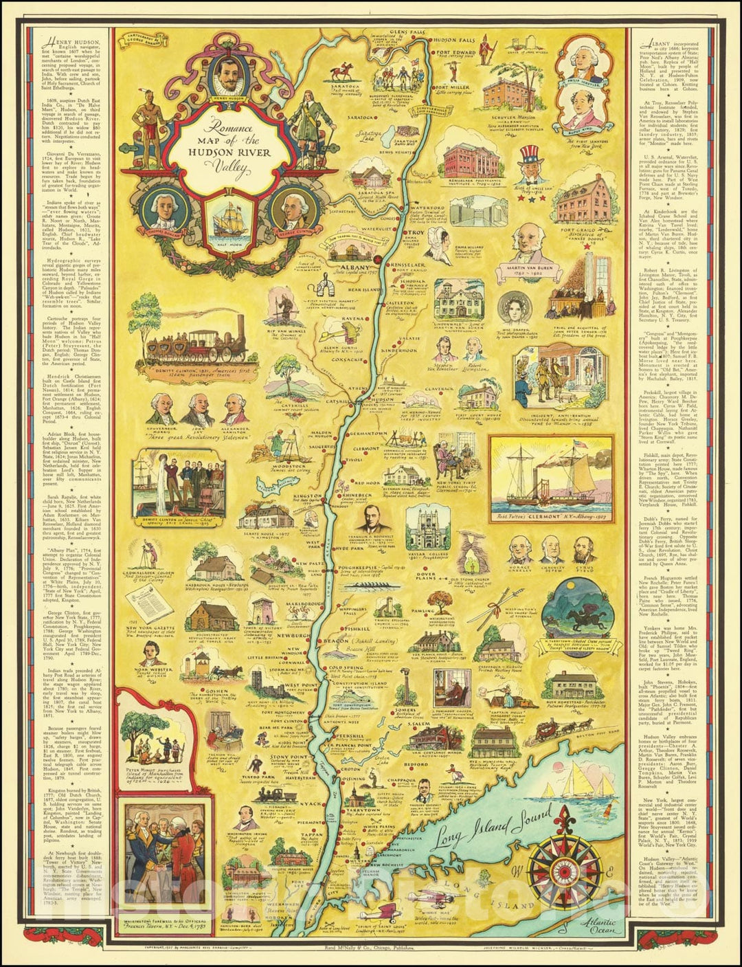 Historic Map : Romance Hudson River Valley, 1937, Vintage Wall Art