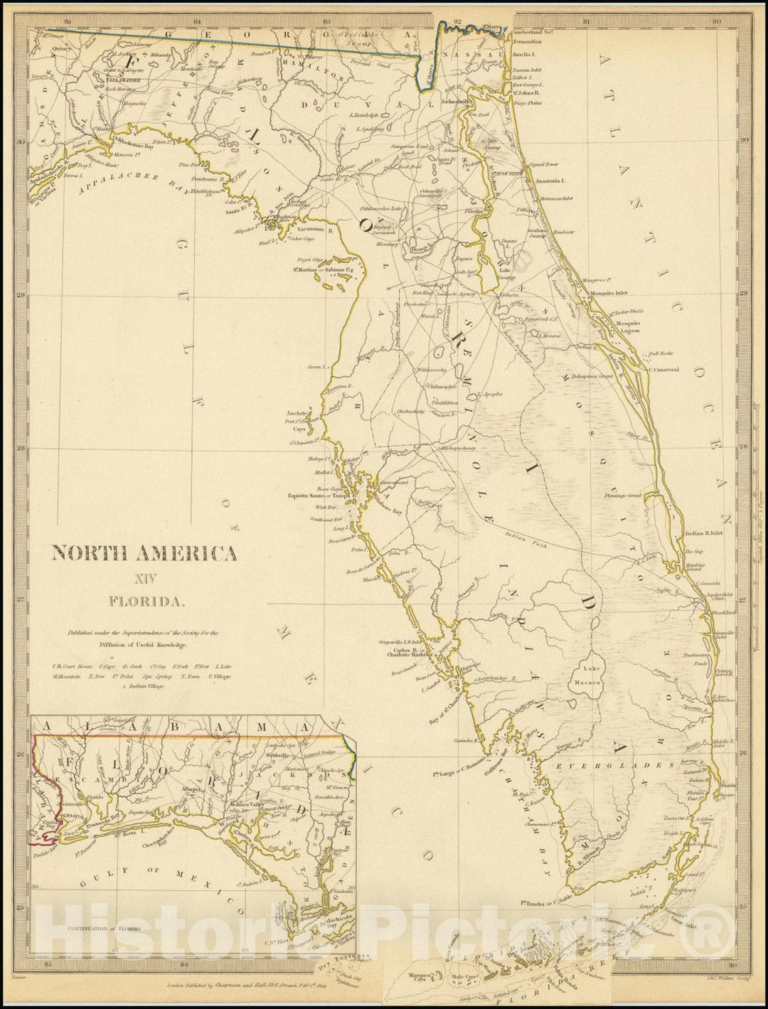 Historic Map : North America XIV Florida., 1834, Vintage Wall Art