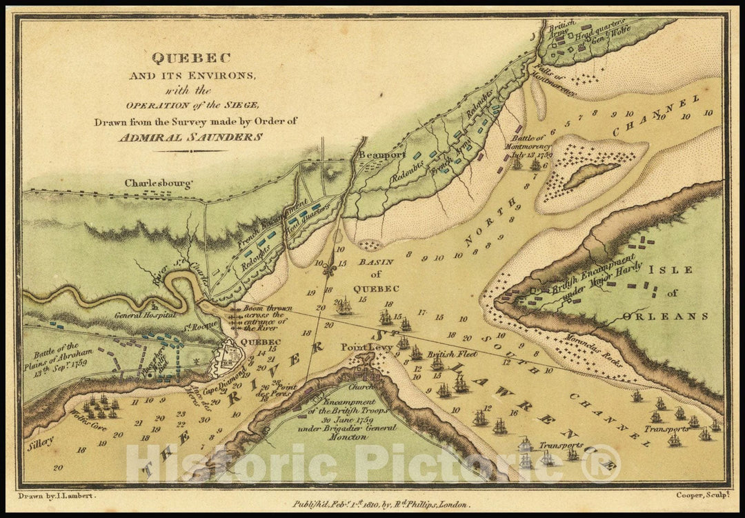 Historic Map : Quebec and its Environs, with the Operation of the Siege, Drawn from the Survey made by Order of Admiral Saunders, 1810, Vintage Wall Art