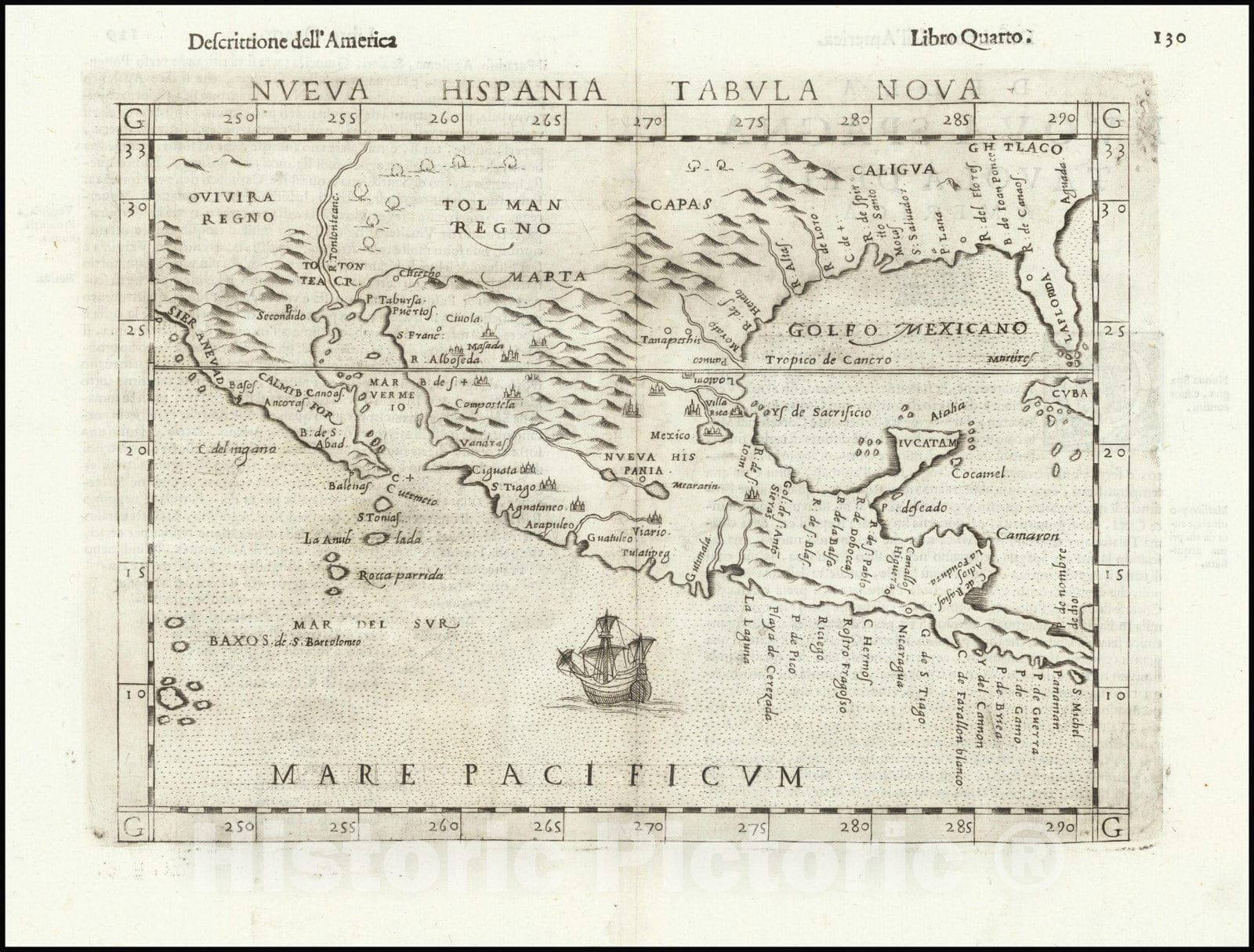 Historic Map : Nueva Hispania Tabula Nova, Third state with many new place names,1561 (1598), Vintage Wall Art