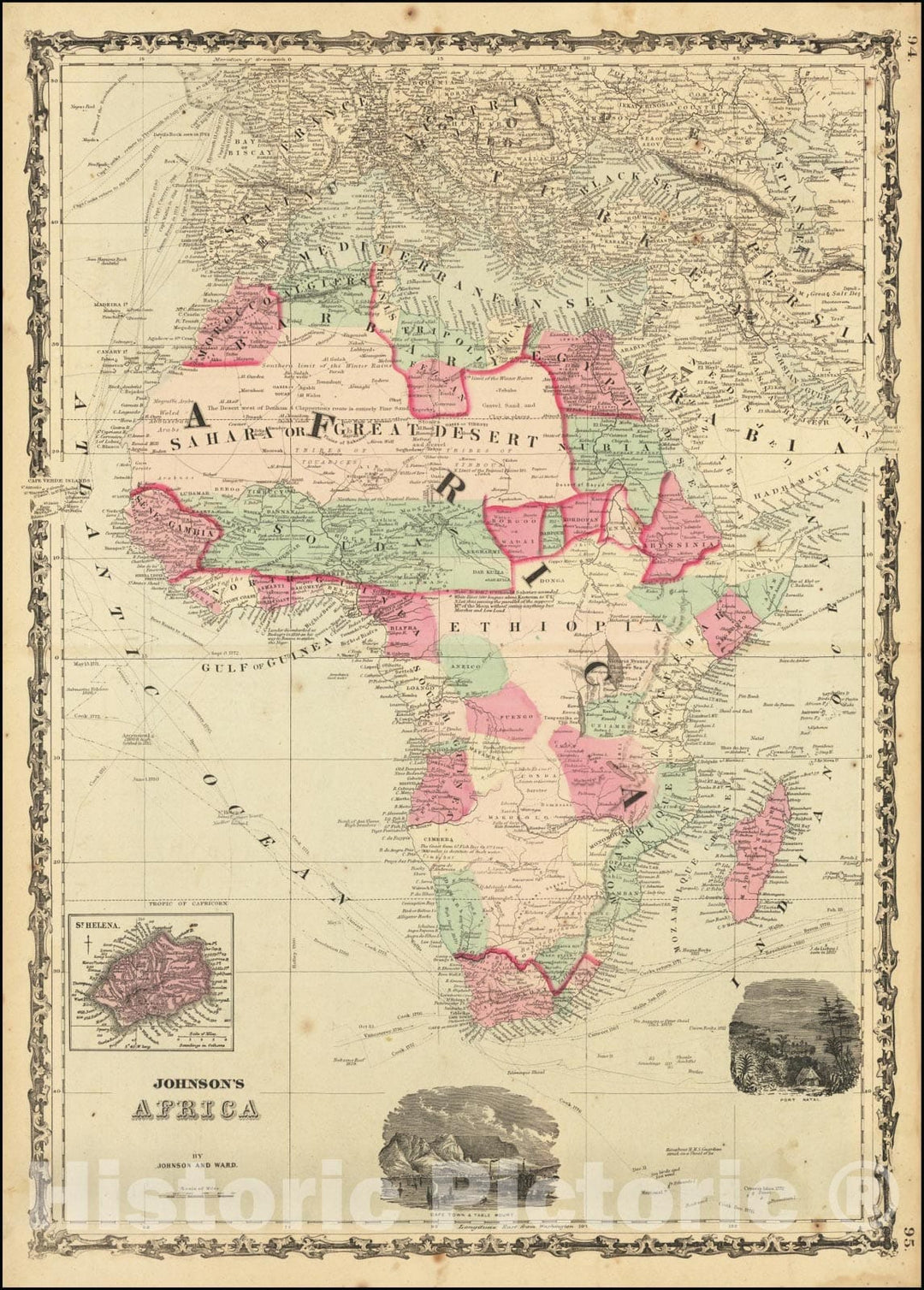 Historic Map : Johnson's Africa, 1862, Vintage Wall Art