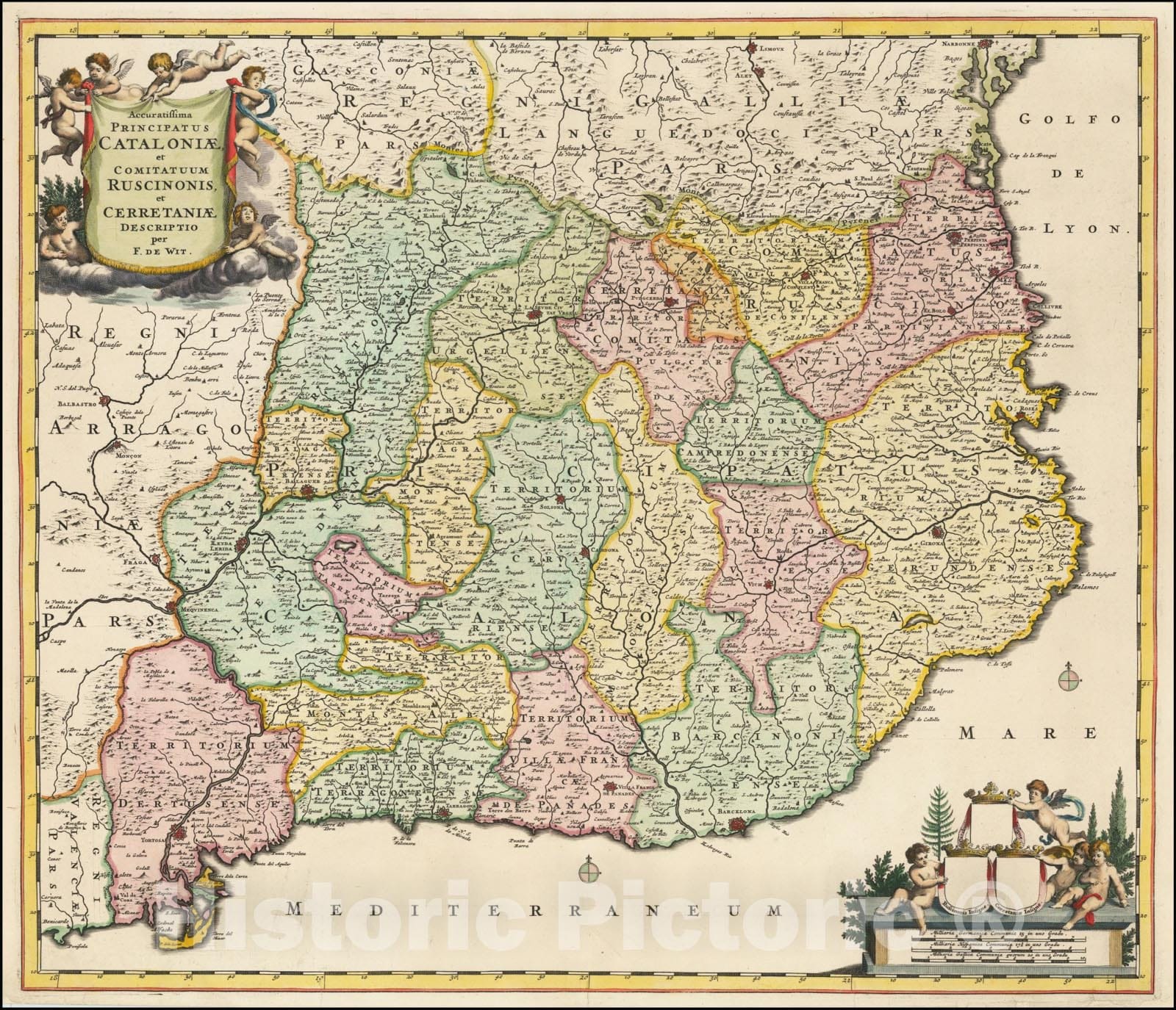 Historic Map : Accuratissima Principatus Cataloniae et Comitatuum Ruscinonis et Cerrataniae Descriptio,  1688, Vintage Wall Art