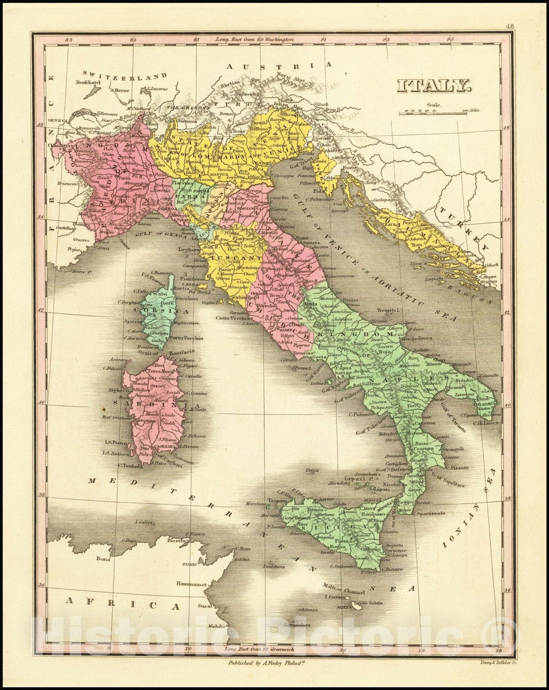 Historic Map : Italy , 1824, Vintage Wall Art