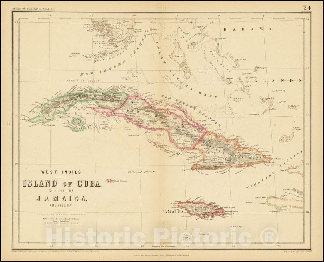 Historic Map : Island of Cuba (Spanish) and Jamaica (British), 1857, Vintage Wall Art