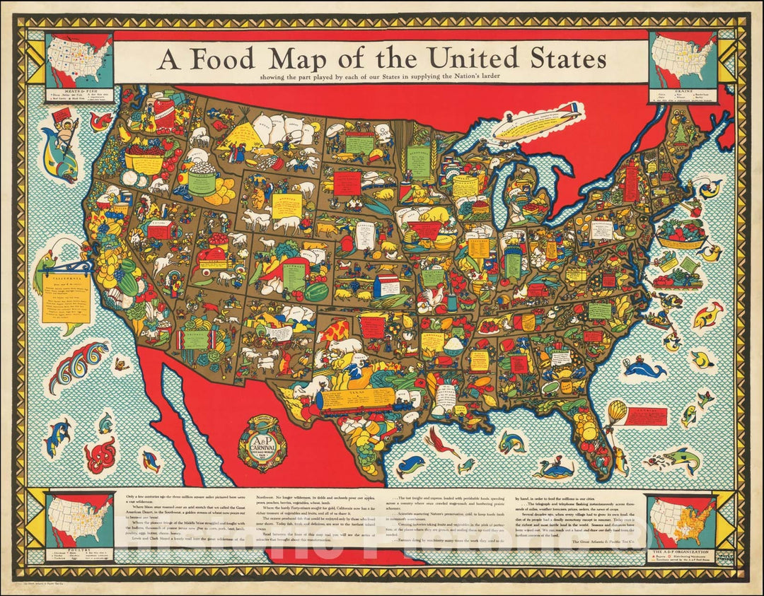 Historic Map : A Food United States showing the part played by each of our States in supplying the Nation's larder, 1932, Vintage Wall Art