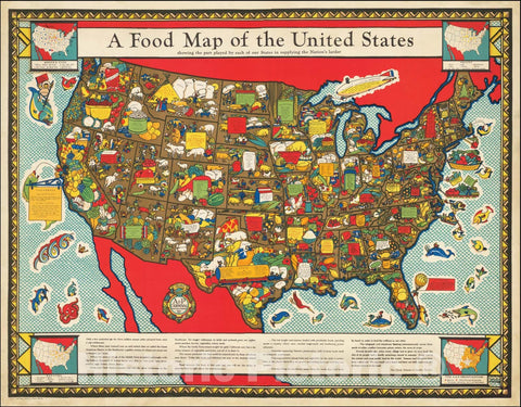 Historic Map : A Food United States showing the part played by each of our States in supplying the Nation's larder, 1932, Vintage Wall Art
