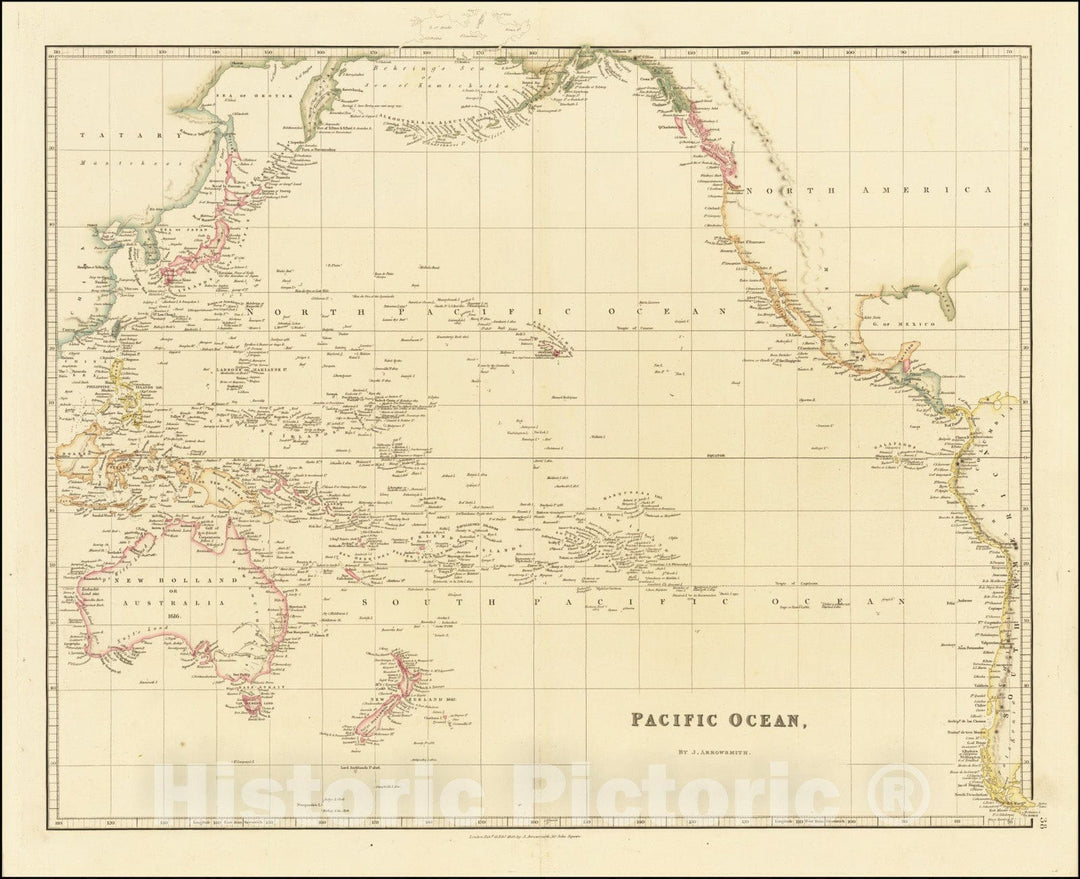 Historic Map : Pacific Ocean, By J. Arrowsmith, 1842, Vintage Wall Art