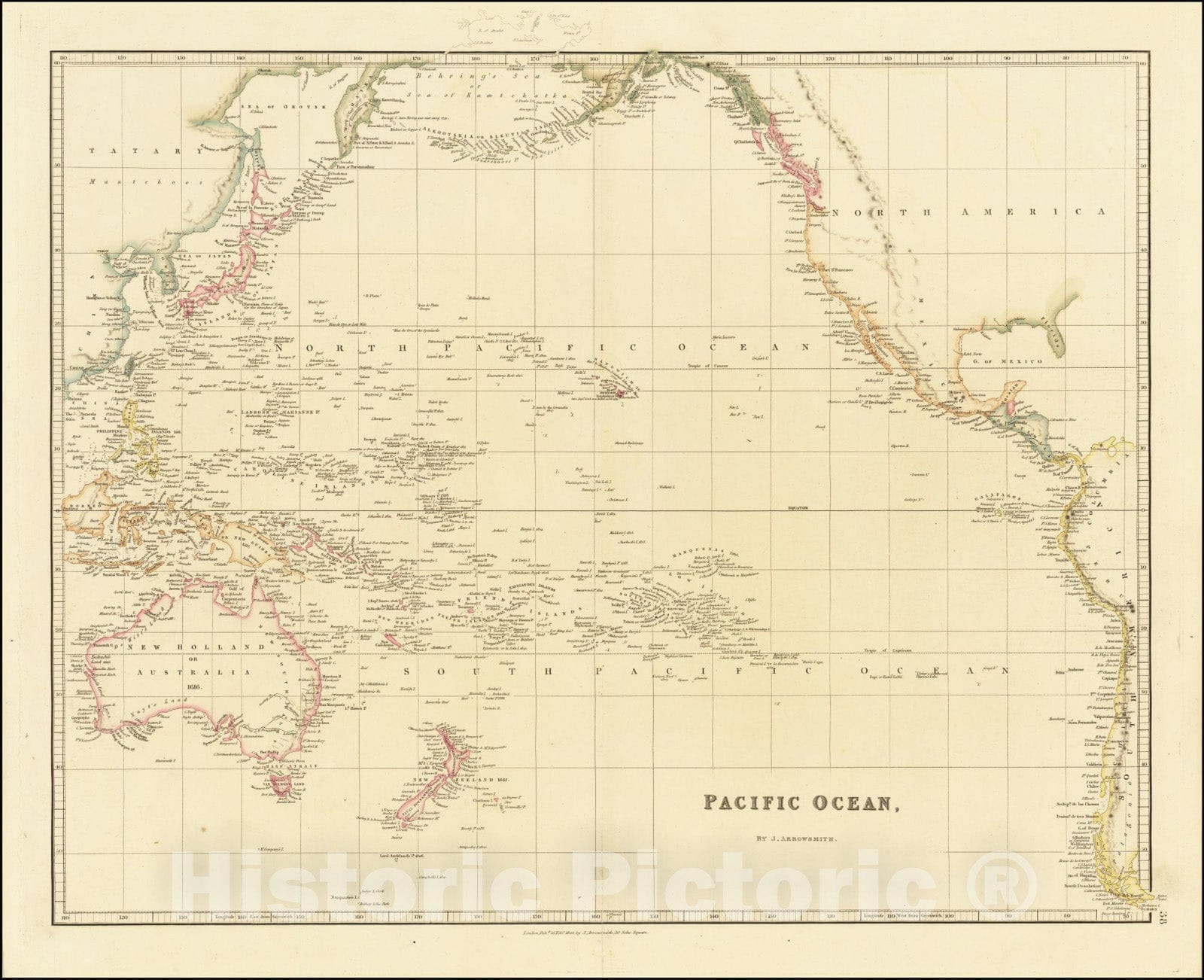 Historic Map : Pacific Ocean, By J. Arrowsmith, 1842, Vintage Wall Art