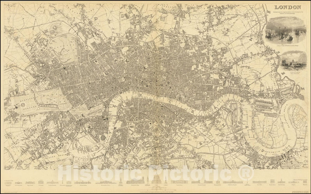 Historic Map : London , Rare First Edition, 1836, Vintage Wall Art