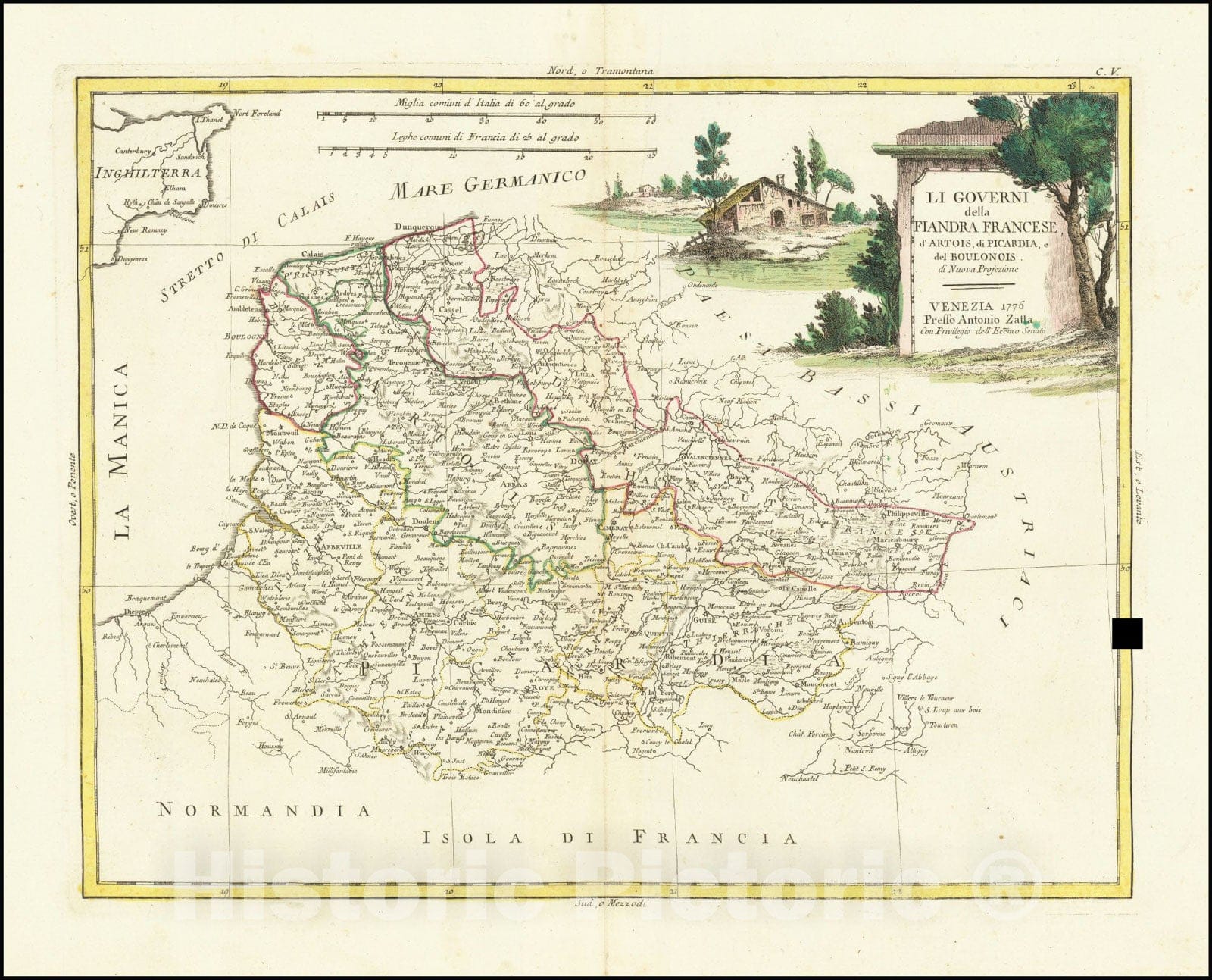 Historic Map : Li Governi della Fiandra Francese, d'Artois, di Picardia, e del Bulonois di Nuova Projezione, 1776, 1776, Vintage Wall Art