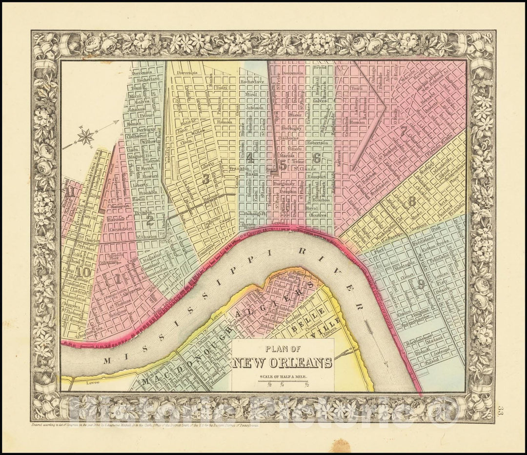 Historic Map : Plan of New Orleans, 1861, Vintage Wall Art