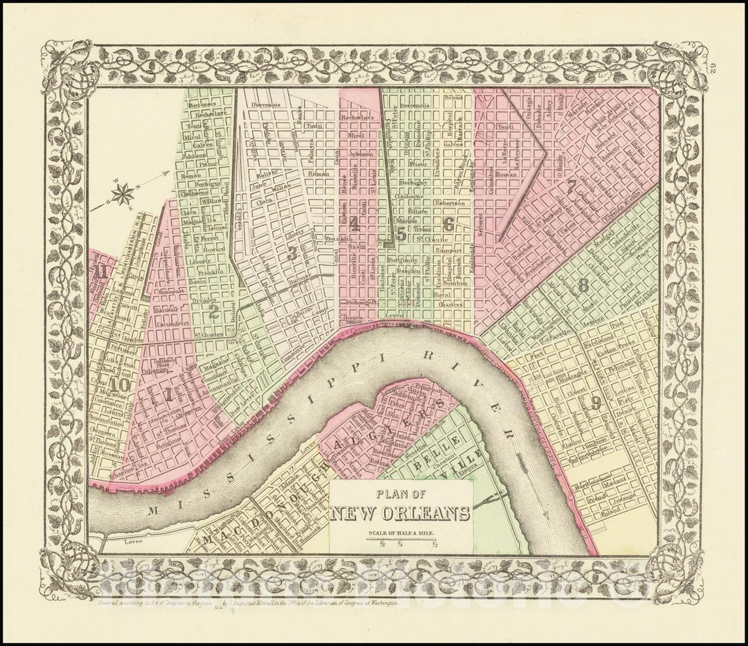 Historic Map : Plan of New Orleans, 1882, Vintage Wall Art