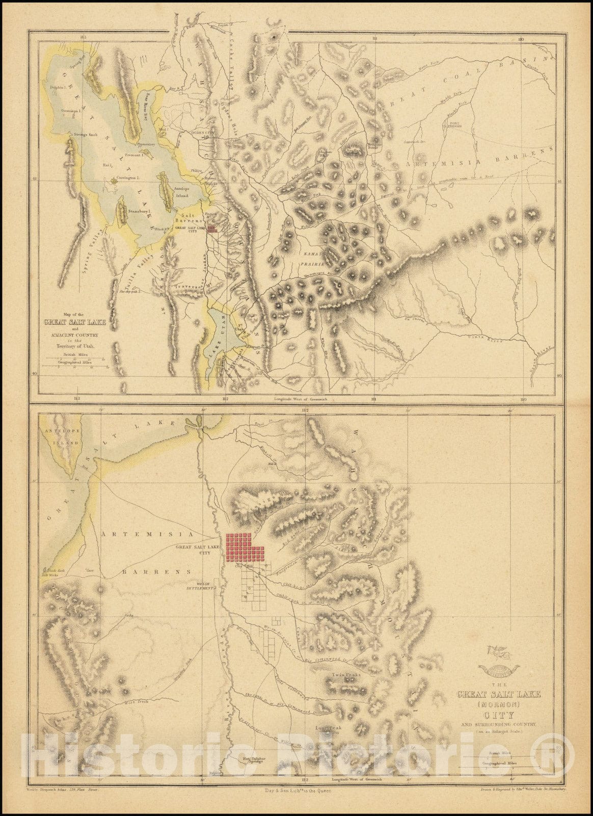 Historic Map : Great Salt Lake and Adjacent Country in the Territory of Utah , 1858 v1, Vintage Wall Art