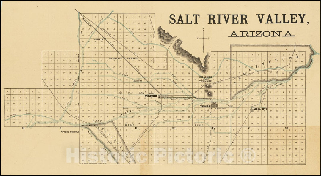 Historic Map : Salt River Valley, Arizona, 1887, Vintage Wall Art