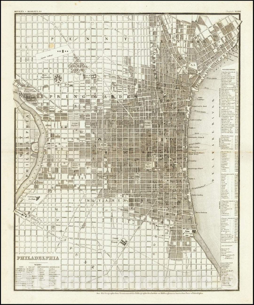 Historic Map : Philadelphia, 1846, Vintage Wall Art