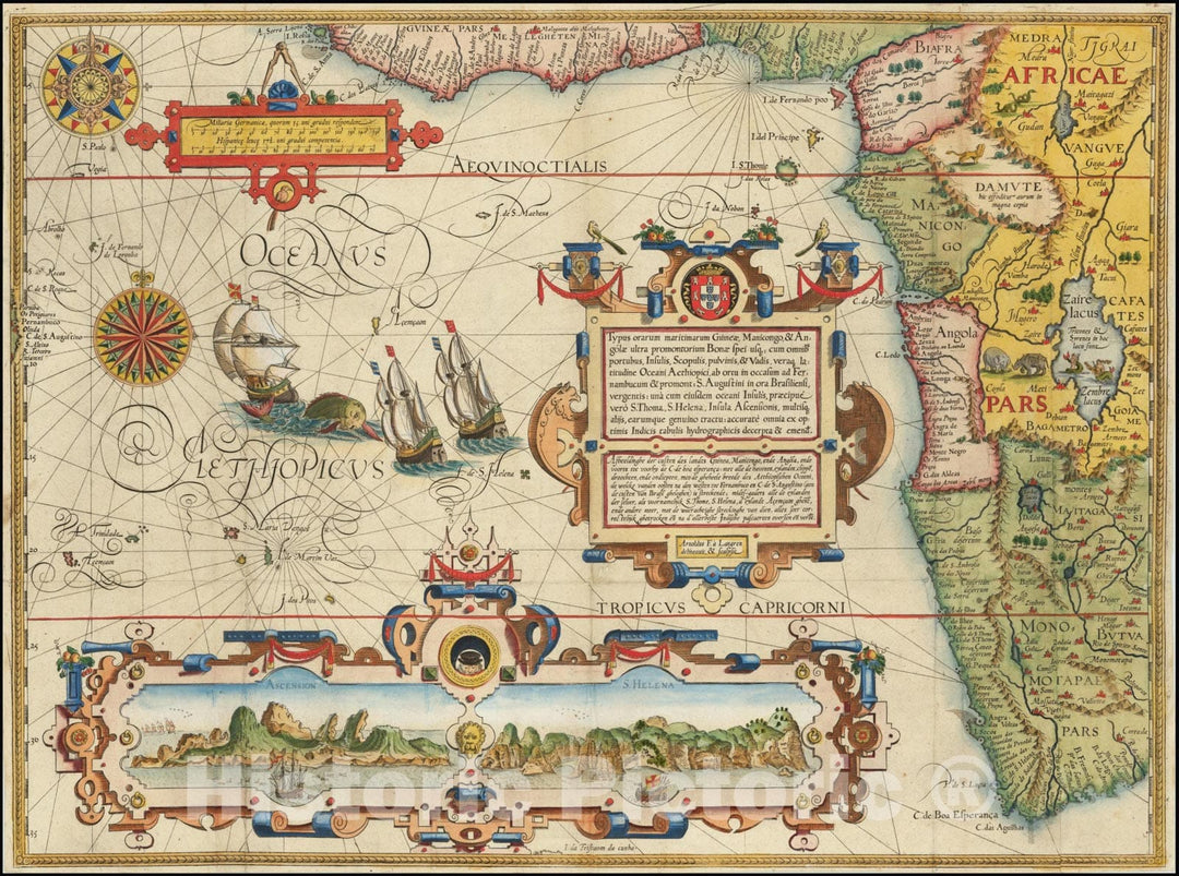 Historic Map : Typus orarum maritimarum Guineae, Manicongo & Angolae ultra Promentorium Bonae spei susq, 1596, Vintage Wall Art