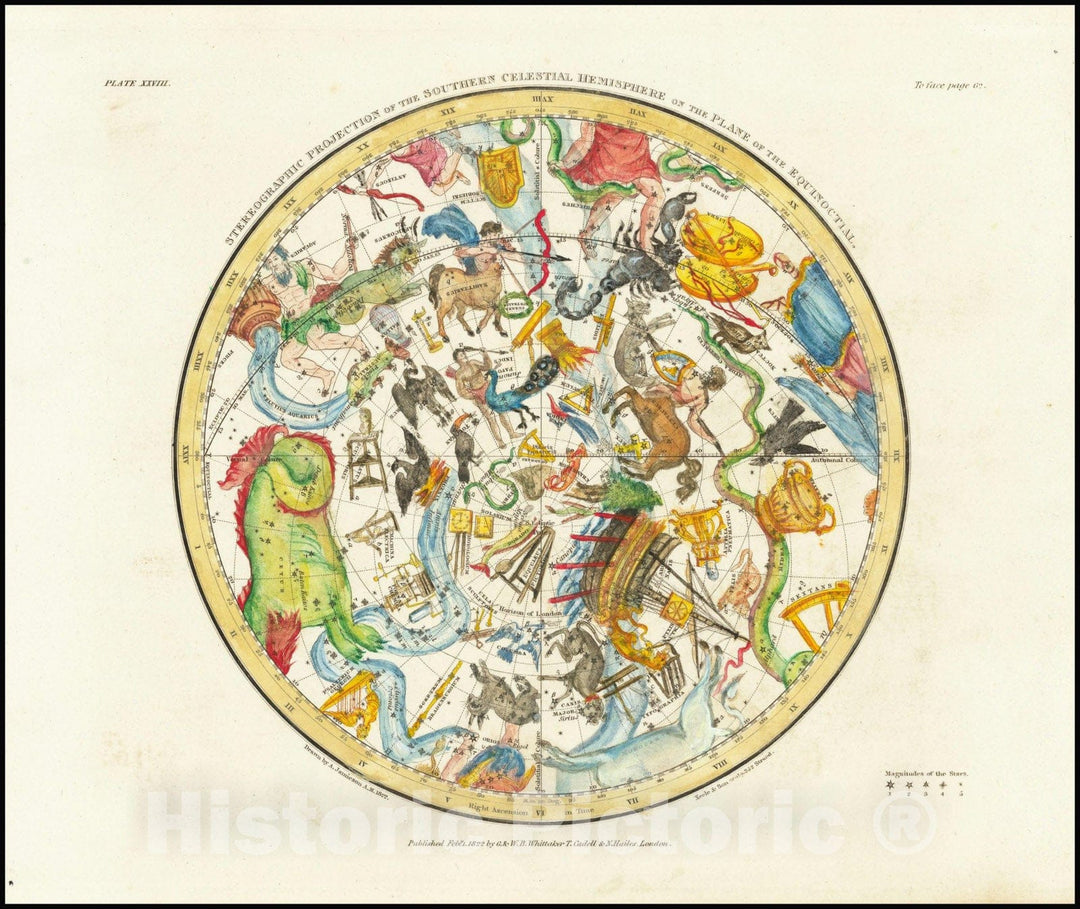 Historic Map : Stereographic Projection of the Southern Celestial Hemisphere, 1822, Vintage Wall Art