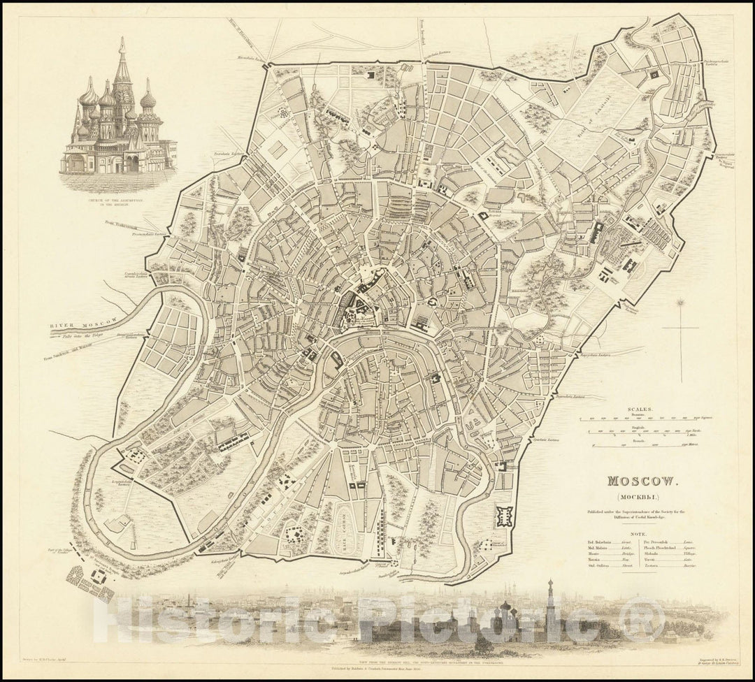 Historic Map : Moscow, 1836, Vintage Wall Art