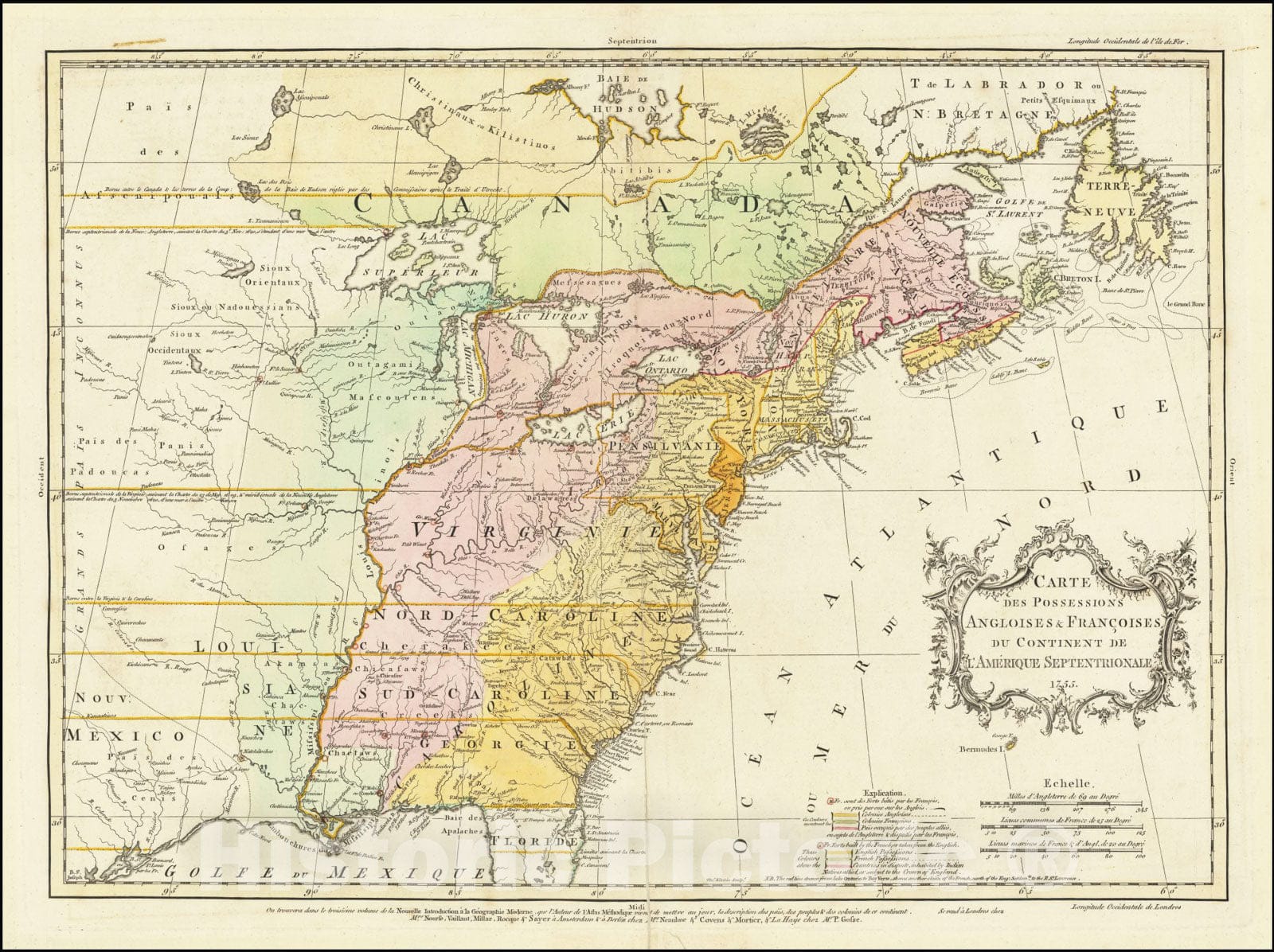 Historic Map : An English Propaganda Map In French,Carte Des Possessions Angloises & Francoises Du Continent De L'Amerique Septentrionale 1755.,1755 (1756), Vintage Wall Art